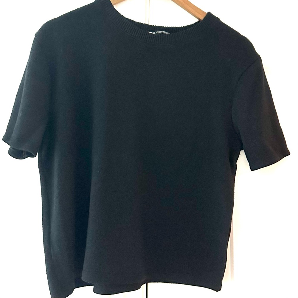 Zara Cropped Sweater Knit Crewneck  Top